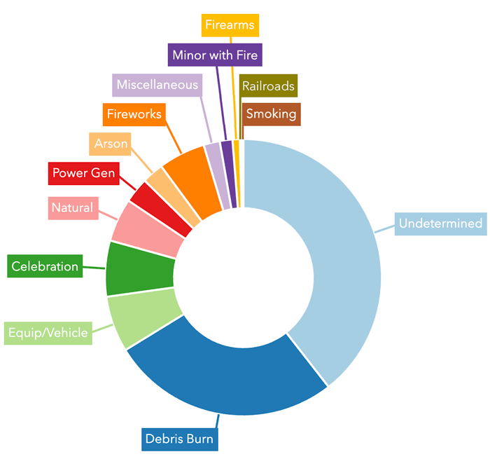 A donut chart of the causes of wildfires on state-managed lands in Washington State for 2024.